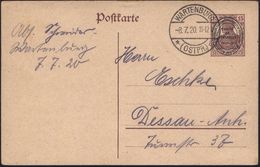 WARTENBURG/ *(OSTPR)/ A 1920 (8.7.) 1K-Steg Auf Abstimmungs-P 15 Pf. Germania  "TRAITÉ DE VERSAILLES" O H N E  Zusatzfra - Guerre Mondiale (Première)