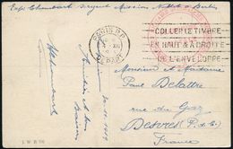 FRANKREICH /  DEUTSCHES REICH 1919 (4.12.) MWSt.: PARIS R.P./DEPART/COLLER LE TIMBRE.. + Roter 2K-HdN: COMMISSION MILITA - Guerre Mondiale (Première)