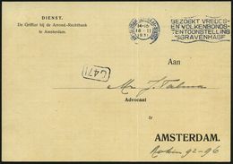 NIEDERLANDE 1931 (18.2.) MWSt.: AMSTERDAM CENTRAAL-STATION/BEZOEKT VREDES-/EN VOLKENBONDES/ TENTOONSTELLING/'s GRAVENHAG - WO1