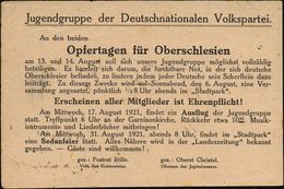 BRAUNSCHWEIG/ *1I 1921 (5.8.) PFS 10 Pf. Ziermuster Auf Vordr.-Kt.: Jugendgruppe Der Deutschnat. Volkspartei/ Opfertage  - Altri & Non Classificati