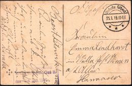 DEUTSCHES REICH 1919 (25.1.) 1K-Steg: Deutsche Feldpost/*** + Viol. Ra3: Werkmeisterei/ Brest Litowsk Ost II... , Portof - Other & Unclassified