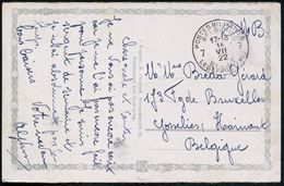 Moers 1922 (14.7.) Belgischer Feldp.-1K: POSTES MILITAIRES/BEGIQUE/7.. (zweisprachig) Feldpost-Color-Ak.: Schloß Moers ( - Other & Unclassified