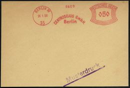 BERLIN W/ 35/ CENTROSOJUS GmbH 1928 (26.1.) AFS Reichspost-Archivmuster "Bogenrechteck" Mit  V O R - Ersttag! + Viol. 1L - Other & Unclassified