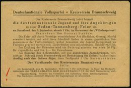 BRAUNSCHWEIG/ *1I 1921 (31.8.) PFS 15 Pf. Ziermuster Auf Vordr.Kt.: Deutschnationale Volkspartei..Sedan-Tannenber (oben  - Otros & Sin Clasificación