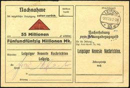 LEIPZIG/ *10d 1923 (9.10.) 1K-Brücke Auf Firmen-Kt.: Gebühren/bezahlt.. Nacherhebung Von Zeitungsbezugsgeld 55 Millionen - Andere & Zonder Classificatie