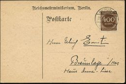 BERLIN W/ *8e 1923 (21.8.) 1K-Brücke Auf EF Infla 400 Mk. Ziffer Auf Dienst-Kt.: Reichswehrministerium, , Seltene Fernkt - Other & Unclassified
