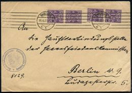 HAMBURG/ C/ 1 1922 (19.6.) Bd.MaSt. (6 Linien) Auf Dienst 50 Pf. MeF: 2 Paare + Viol. Dienst-HdN: Deutsche Friedens-komm - Autres & Non Classés