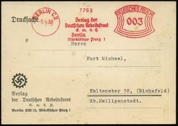 BERLIN C2/ Verlag Der/ Deutschen Arbeitsfront/ GmbH.. 1938 (5.4.) Seltener, Aptierter AFS = "SW 19" Aus Abs. Entfernt (d - Sonstige & Ohne Zuordnung