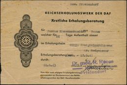 Frielendorf 1943 (12.9.) Formular "REICHSERHOLUNGSWERKE DER DAF" (Ärztliche Erholungsberatung) Mit Arzt-Stempel (unten R - Autres & Non Classés