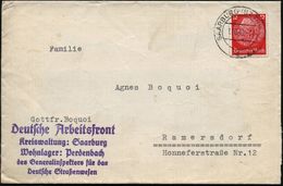 SAARBURG (BZ TRIER)1/ D 1940 (1.10.) 2K-Steg + Viol.5L: Deutsche Arbeitsfront/..Wohnlager: Perdenbach/d. Generalinspekto - Autres & Non Classés