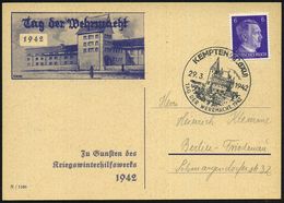 KEMPTEN (ALLGÄU)/ TAG DER WEHRMACHT 1942 (29.3.) SSt = Wehrkirche Auf Seltener Sonderkarte: Tag Der Wehrmacht 1942 Krieg - Autres & Non Classés