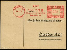 DRESDEN A1/ NSDAP/ Kreisleitung Dresden.. 1938 (21.1.) AFS, Alte Form Ohne Hakenkreuz Auf Dienst-Kt.: NS-Studenten-Großk - Andere & Zonder Classificatie