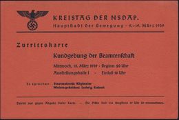 MÜNCHEN 1939 (März) Rot/schw. "Zutrittskarte" Kreistag Der NSDAP + Zentrums-Stadtplan Mit Marschroute (u. Tribünen-Plätz - Andere & Zonder Classificatie