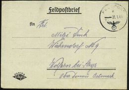 DEUTSCHES REICH 1944 (31.1.) 1K: FELDPOST/e/--- + Rs. Hs. Abs.: SS-Unterscharführer.. Feldpost-Nr. 39 153 =  S S - Inf.- - Autres & Non Classés