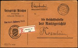 MÜNCHEN 35  J U S T I Z P A L A S T / B 1935 (6.4.) 2K-Steg = Hauspostamt Justizpalast + Viol. 1L: Frei Durch Ablösung R - Sonstige & Ohne Zuordnung