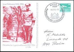 Halle 1986 (Juli) PP 10 Pf. "PdR" Grün: Ernst Thälmann 1886-1986 (in Uniform, Gebäude) + Passender SSt., Inl.-Karte  (Mi - Sonstige & Ohne Zuordnung