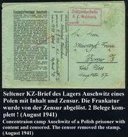 Auschwitz (Oberschles.) 1941 (31.8.) Blauer Vordr.-Bf.: Konzentrationslager Auschwitz Mit 7 Regeln Der Lagerordnung, Fra - Autres & Non Classés