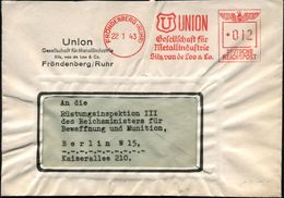 FRÖNDENBERG (RUHR)/ UNION/ Gesellschaft Für/ Metallindustrie/ Sils,van De Loo & Co 1943 (22.1.) Seltener AFS-Typ "Antiqu - Other & Unclassified