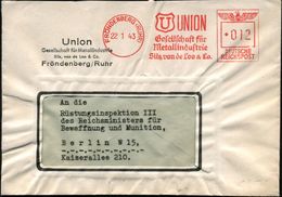 FRÖNDENBERG (RUHR)/ UNION/ Gesellschaft Für/ Metallindustrie/ Sils,van De Loo & Co 1943 (22.1.) Seltener AFS-Typ "Antiqu - Sonstige & Ohne Zuordnung