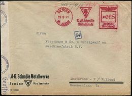 MENDEN/ (KR.JSERLOHN)/ R.& G.Schmöle/ Metallwerke 1941 (19.8.) AFS 025 Pf. (Monogr.-Logo) Motivgl. Firmen-Bf. + OKW-Zens - Autres & Non Classés