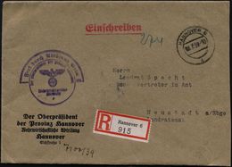 HANNOVER 6/ D 1939 (6.7.) 2-StegK + Viol.HdN: FdAR/..Wehrwirtschaftl./Abteilung + RZ: Hannover 6 , Dienst-Bf.: Der Oberp - Other & Unclassified