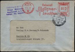 GRAZ/ 1/ SDV/ Ueberall/ Matzner-/ Leuchten 1940 (17.9.) AFS (Lampe) + HWSt.: GRAZ 1/ae/SDV (Bo.5) + Viol. Abs.-4L: ..Hug - Autres & Non Classés