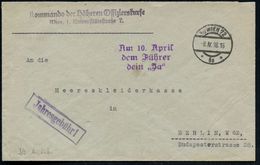 9/2 WIEN 72/ *6e* 1938 (8.4.) österr. 1K-Brücke + Viol., Amtl. 3L: Am 10. April/dem Führer/dein "Ja" (Bo.S 278) + Abs.-2 - Autres & Non Classés