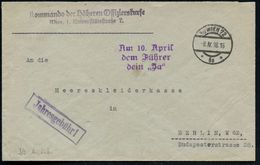 9/2 WIEN 72/ *6e* 1938 (8.4.) österr. 1K-Brücke + Viol., Amtl. 3L: Am 10. April/dem Führer/dein "Ja" (Bo.S 278) + Abs.-2 - Other & Unclassified