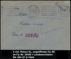 WIEN 101/ A 1944 (21.9.) Bd.MaSt (6 Horizont. Striche) + Viol. 1L: Neue Anschrift Abwarten + 1L: Zurück An Absender , Kl - Guerre Mondiale (Seconde)