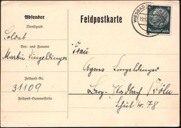 WIESBADEN-BIEBRICH/ A 1939 (19.12.) 2K-Steg Auf EF 6 Pf. Hindenbg., Frankierte Vordr.-Kt. "Feldpostkarte" (o. Druckverme - Guerre Mondiale (Seconde)