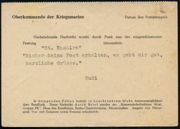 DEUTSCHES REICH 1944 (28.9.) Stummer 2K. = Tarnstempel, Feldpost-Vordr.-Karte: Oberkommando Der Kriegsmarine, Benachrich - Guerre Mondiale (Seconde)