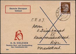 DT.BES.LETTLAND 1943 (29.8.) Aptierte, Lettische 1K-Brücke: RIGA/c, EF 3 Pf. Hitler , Firmen-Kt.: Deutsche Dienstpost Os - Guerre Mondiale (Seconde)