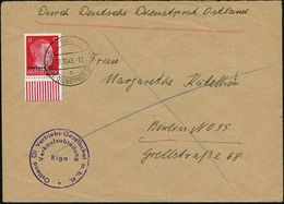 DT.BES.LETTLAND 1943 (2.10.) 2K-Steg: RIGA/o/DDP OSTLAND Auf EF 12 Pf. Hitler + Viol. 1K-HdN: Ostland Öl Vertriebs-Ges.  - WW2