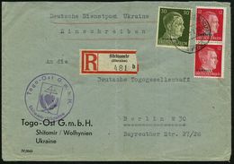 DT.BES.UKRAINE 1943 (29.7.) 2K: SHITOMIR/c/DDP UKRAINE Auf 2x 12 Pf. Hitler U. 30 Pf. + RZ: Shitomir/(Ukraine)/b (rechts - WW2