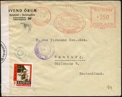FINNLAND 1941 (4.1.) AFS: HELSINKI/HELSINGFORS/651/..LOCKHEED, 350 P. + Vs. Tbc-Spendenmarke 1940 + Finn.-deutsche Doppe - WW2