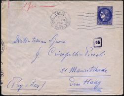 FRANKREICH 1941 (1.7.) 2,50 Fr. Ceres, Blau ,EF + MaWellenSt.: PARIS/GARE SAINT LAZARE + OKW-Zensurstreifen  + Roter Bd. - WW2