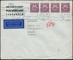 SCHWEDEN 1944 (9.2.) 10 Öre "50 Jahre Schützen-Vereinigung", Reine MeF: 4er-Streifen = Pfeil-Motiv , Firmen-Bf.: AB PULV - Guerre Mondiale (Seconde)