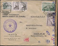 SPANIEN 1943 (27.9.) 50 C. U. 2 Ptas. Cierva-Helikopter, 3x 6eck: MADRID.. + Viol. 2K-HdN: VICESECRETARIA DE EDUCACION P - Guerre Mondiale (Seconde)