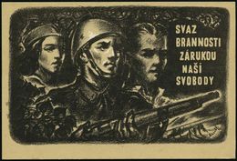 TSCHECHOSLOWAKEI 1946 (29.10.) SSt.: KOLIN 1/DNY BRANNOSTI Klar Auf Passender Künstler-Sonderkarte: SVAZ BRANNOSTI ZARUK - Guerre Mondiale (Seconde)