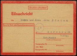 München 23 1944 (9.6.) Portofreie, Rote Eilnachricht-Kt. "Lebenszeichen", Text: "Alles In Bester Ordnung.." , Vorschrift - WW2