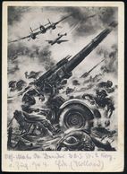 DT.BES.NIEDERLANDE 1940 Stummer 2K-Steg: JJ = Tarnstempel Niederlande Auf Monochromer Künstler-Propaganda-Ak.: Angriff V - WW2 (II Guerra Mundial)