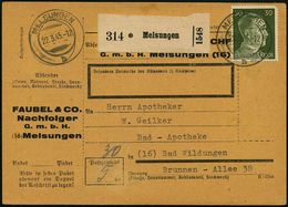 MELSUNGEN/ B 1945 (22.3.) 2K-Steg Auf EF 30 Pf. Hitler (Eckzahn) + Schw. Paketzettel: * Melsungen , Firmen-Paketkt.: FAU - WW2