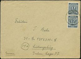 BONN 1 1947 (10.7.) 2K-Steg Auf Paar 12 Pf. Ziffer, Fernbf. An US-Internierten-Lager 77 In Ludwigsburg , Weibliche Inter - Guerre Mondiale (Seconde)