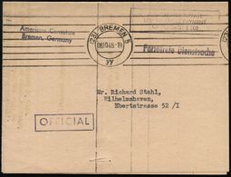 (23) BREMEN 5/ Yy 1948 (8.10.) Bd.MaSt + Viol. Ra.: OFFICIAL + Ra.2: PENALTY FOR PRIVATE/USE TO AVOID PAYMENT/OF POSTAGE - Guerre Mondiale (Seconde)