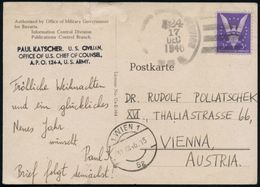 U.S.A. 1946 (17.12.) US-Feldpost-Killer: APO 124 (undeutl.) + Abs.-3L: PAUL KATSCHER U.S. CIVILIAN/ OFFICE U.S. CHIEF OF - Seconda Guerra Mondiale