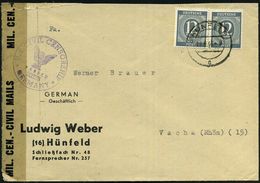 (16) HÜNFELD/ C 1946 (19.8.) 2K-Steg Auf Ziffer 12 Pf. Paar + Viol. Zensur-1K: U.S. CIVIL CENSORSHIP/PASSED/20378/GERMAN - Autres & Non Classés