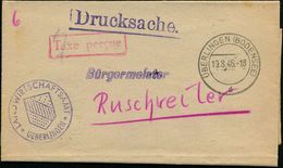 ÜBERLINGEN (BODENSEE)/ D 1946 (19.8.) 2K-Steg + Roter Ra.: Taxe Percue + Viol. Abs.-1K: LANDWIRTSCHAFTSAMT.. (Wappen) Fa - Andere & Zonder Classificatie