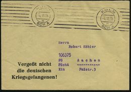 KÖLN/ N/ SCH A 1954 (4.11.) Bd.MaStempel = Postscheck-Amt, Amtl. Vordruck-Bf.: Vergeßt Nicht Die Deutschen Kriegsgefange - Altri & Non Classificati
