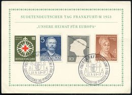 (16) FRANKFURT (MAIN) 1/ SUDETENDEUTSCHER TAG.. 1953 (23.5.) SSt Auf EF 10 Pf. Kriegsgefangene, 10 Pf. Rotes Kreuz (Mi.1 - Réfugiés