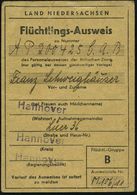 Hannover 1949/64 Orig. "Flüchtlings-Ausweis" LAND NIEDERSACHSEN 1949 + Entspr. Rentenbestätigungs-Schreiben BfA Berlin ( - Refugiados